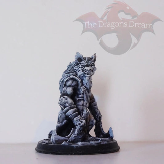 Hyena man with an axe